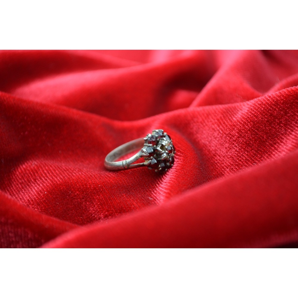 Antique Art Deco Garnet Marcasite Sterling Silver Ring c‎ 1920s Size 5